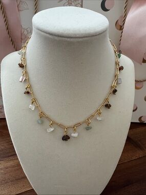 Handmade 18k Plated Gold Chain Necklace with Multi-Color Real Gemstones